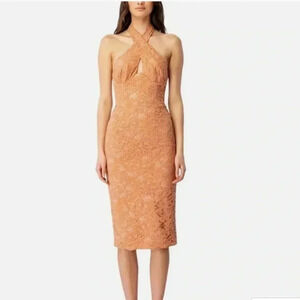Bardot NEW cross neck halter lace midi dress size 2, orange, bodycon, sexy,